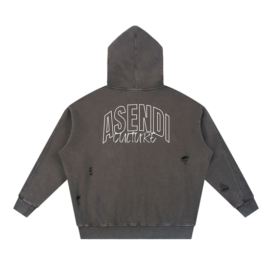 Unisex Snow Washed Distressed Panel Pocket Hoodie