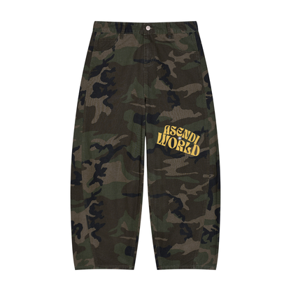 Camo Barrel Leg Cargo Pants