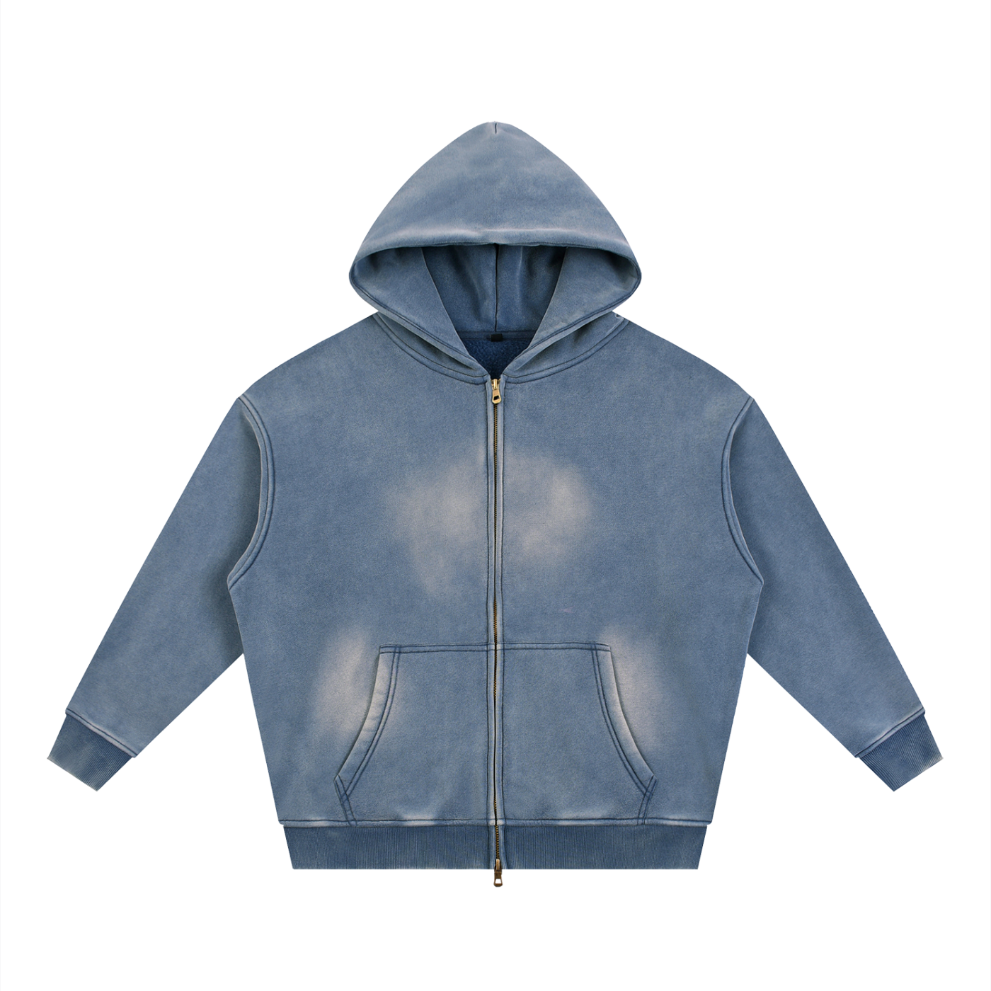 Unisex Sunfade Two-way Zipper Boxy Fleece Hoodie
