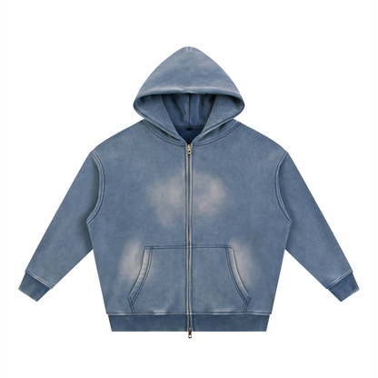 Unisex Sunfade Two-way Zipper Boxy Fleece Hoodie