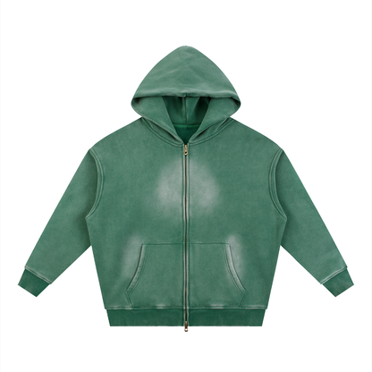 Unisex Sunfade Two-way Zipper Boxy Fleece Hoodie
