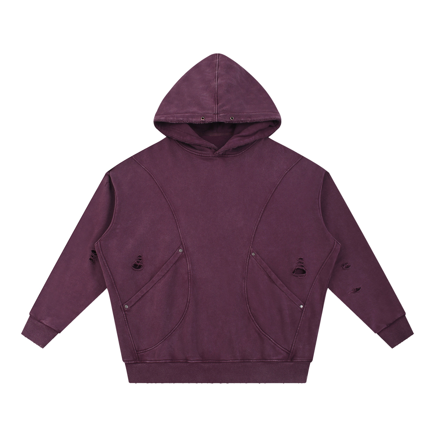 Unisex Snow Washed Distressed Panel Pocket Hoodie