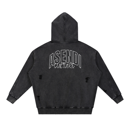 Unisex Snow Washed Distressed Panel Pocket Hoodie
