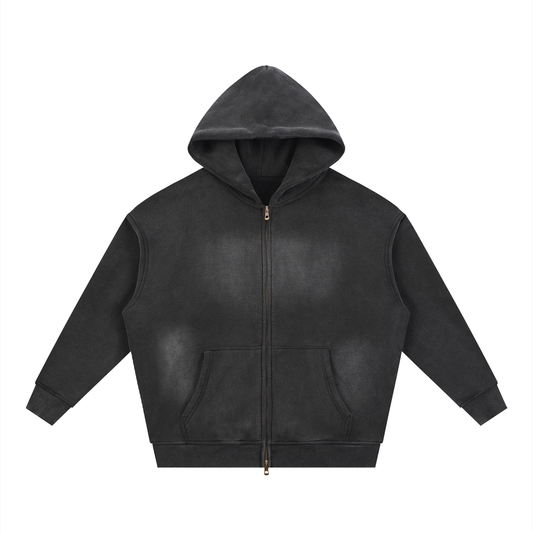Unisex Sunfade Two-way Zipper Boxy Fleece Hoodie