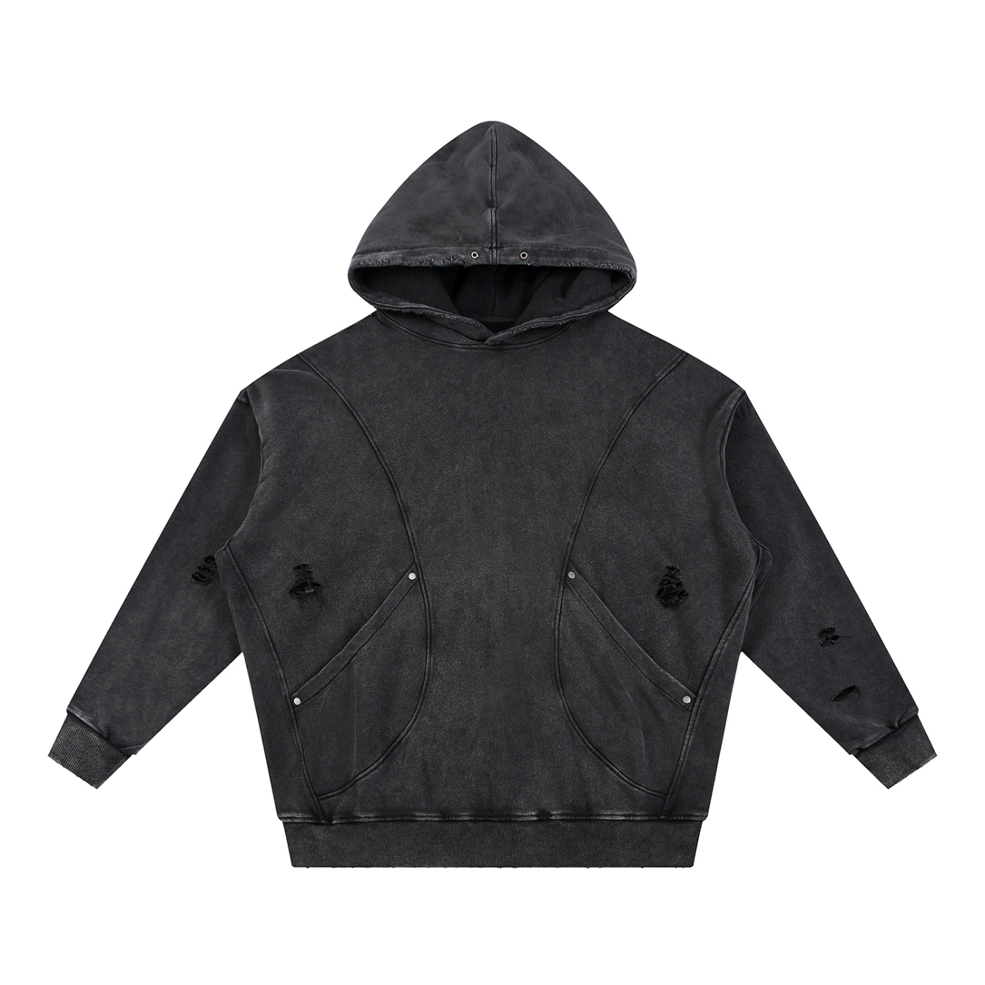 Unisex Snow Washed Distressed Panel Pocket Hoodie