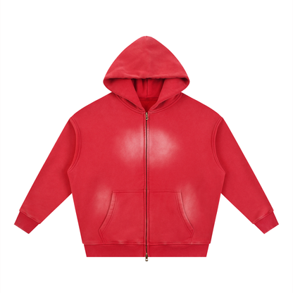 Unisex Sunfade Two-way Zipper Boxy Fleece Hoodie