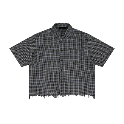 Distressed Plaid Boxy Shirt