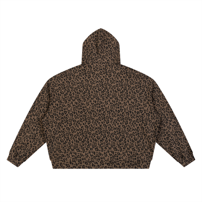Unisex Leopard Print Waffle Full Zip Hoodie