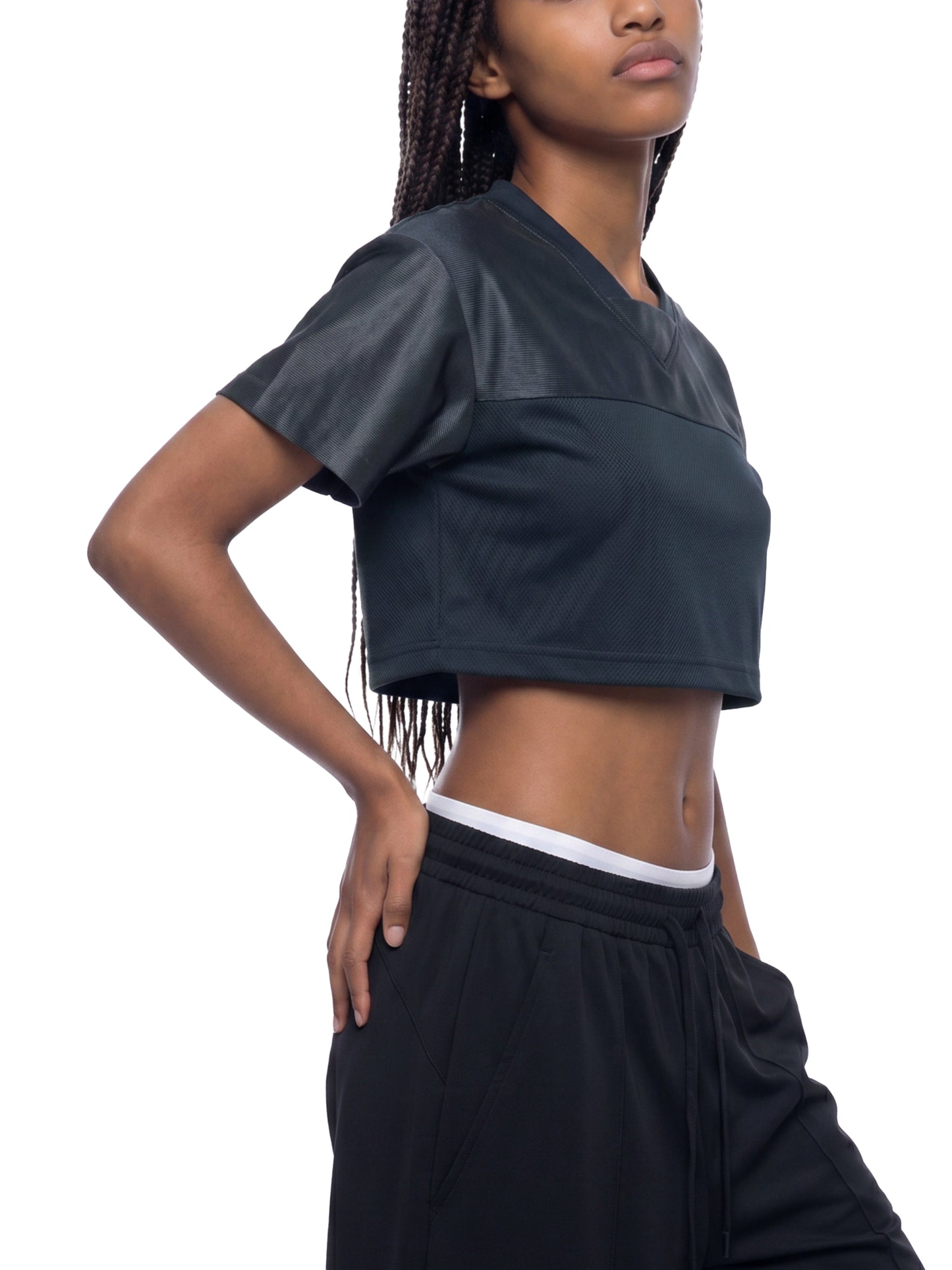 Cropped Paneled V-Neck Jersey